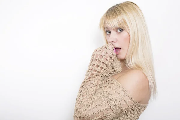 Portrait of Young Beautiful Blonde Girl in studio — Stock Photo, Image