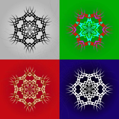 Şekil, mandala biçimindeki bir monogram gibi. Kişisel bir hediye olarak ya da müşterilerinize satmak için çarpıcı bir şekilde engellenmiş, çizilmiş, kabartılmış ya da oyulmuş projeler yaratabilirsiniz.