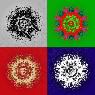 Şekil, mandala biçimindeki bir monogram gibi. Kişisel bir hediye olarak ya da müşterilerinize satmak için çarpıcı bir şekilde engellenmiş, çizilmiş, kabartılmış ya da oyulmuş projeler yaratabilirsiniz.