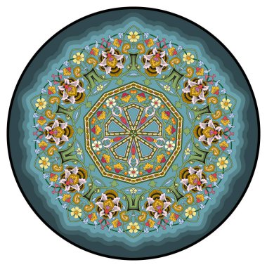 Soyut Çiçek Mandala. Tasarım için dekoratif unsur. Vektör çizimi. Arabesk ya da mandala tarzında çok renkli süs