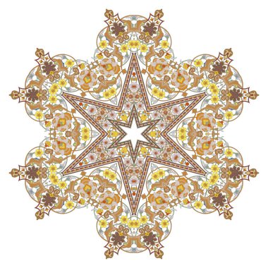 Soyut Çiçek Mandala. Tasarım için dekoratif unsur. Vektör çizimi. Arabesk ya da mandala tarzında çok renkli süs