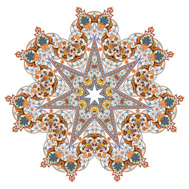 Soyut Çiçek Mandala. Tasarım için dekoratif unsur. Vektör çizimi. Arabesk ya da mandala tarzında çok renkli süs