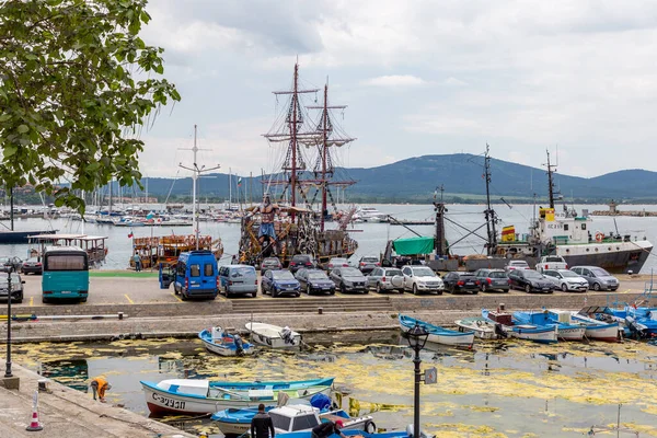 Algemeen Zicht Sozopol Dock Met Vele Kleurrijke Boten Zee Snot — Stockfoto