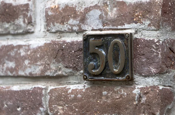 Number 50 Red Bricks — Stock Photo, Image