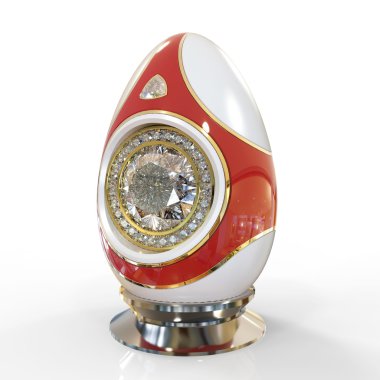 Mücevher Paskalya yumurta beyaz ve beyaz arka plan üzerinde izole kırmızı renk