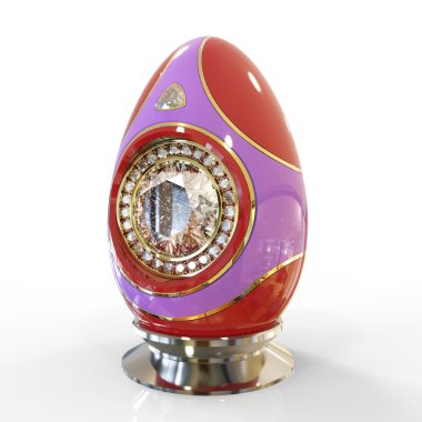 Beyaz arka plan üzerinde izole mücevher Paskalya yumurtası mavi ve kırmızı renk