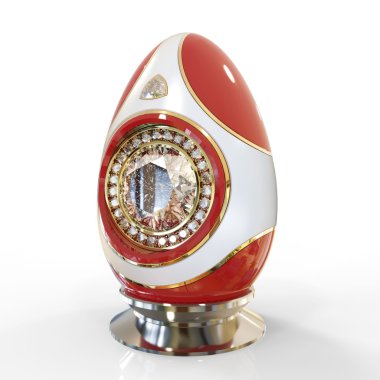 Mücevher Paskalya yumurta beyaz ve beyaz arka plan üzerinde izole kırmızı renk