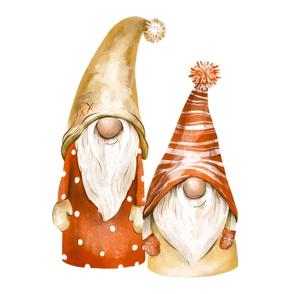 Natal Gnomos Ilustração Vintage Nórdico Gnomos Cartão Saudação Humor Inverno — Fotografia de Stock