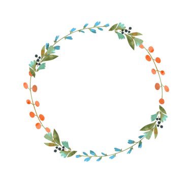 Kırsal çelenkler, kır çiçekleri, yeşil yapraklar beyaz arka planda izole edilmiş yaz çiçekleri..