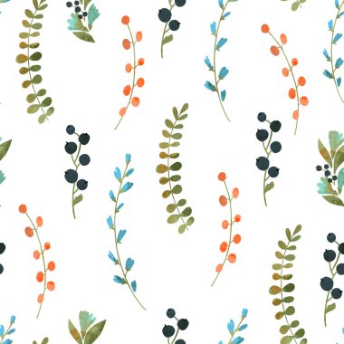 Kırsal kır çiçekleri pürüzsüz desen, yeşil yapraklar beyaz arka planda yaz buketi dokusu.