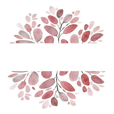 Sonbahar yaprakları ve dallar suluboya resimleme arka planı. El boyası çiçek unsurları ayarlandı. Suluboya botanik çizimi.