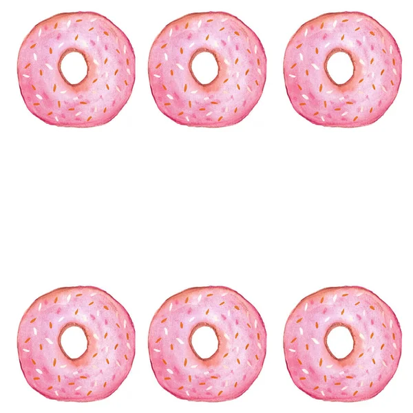 Rosado Doce Donuts Aquarela Cartão Saudação Menu Aquarela Doce Conjunto — Fotografia de Stock