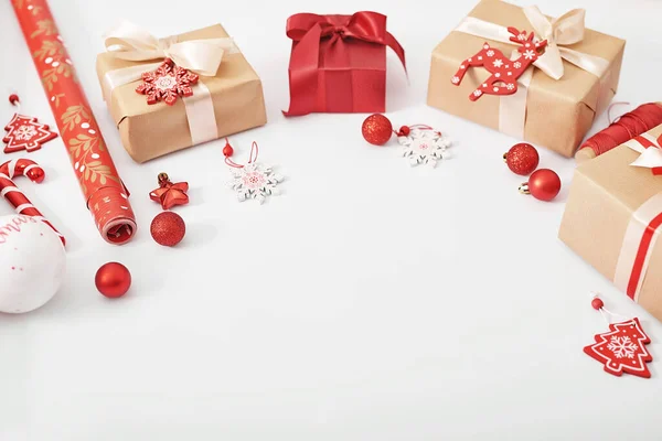 Coffret Cadeau Noël Plat Laïc Emballage Des Cadeaux Joyeux Noël — Photo