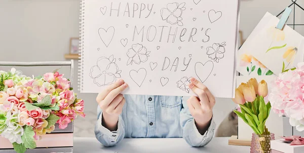 Greeting Card Mother Day Children Drawing Postcard Gift Mom Child — Stock Photo, Image
