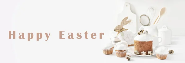 Easter sweet homemade cupcake. Greeting card. Festive food. Easter bunny and eggs