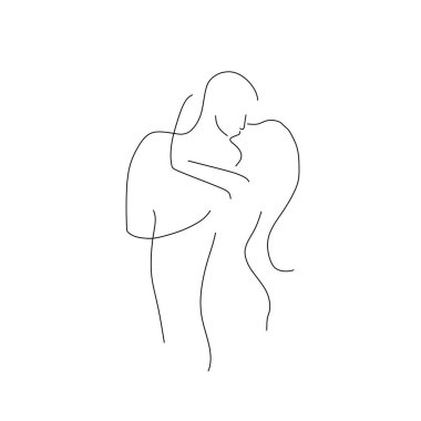 Kadın beyaz arka planda sevgili erkek illüstrasyonuna sarılıyor