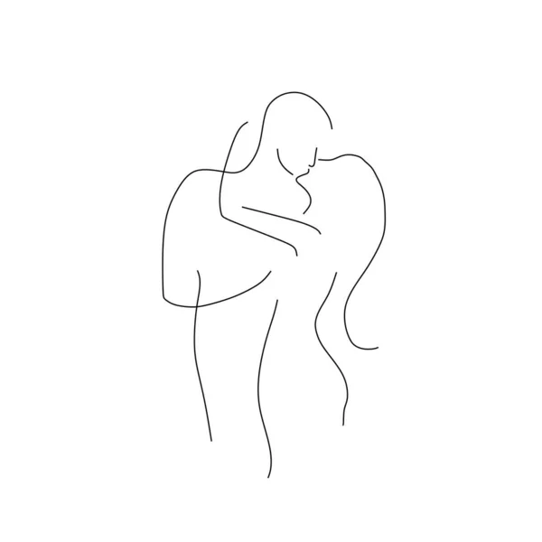 Woman Hugs Beloved Man Illustration Lines White Background — Stock Photo, Image
