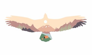 Beyaz arkaplanda kartal siluetinde doğa