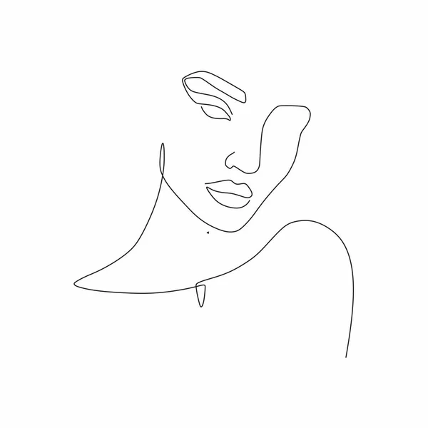 Portrait Beautiful Girl Illustration Lines — Stock Vector