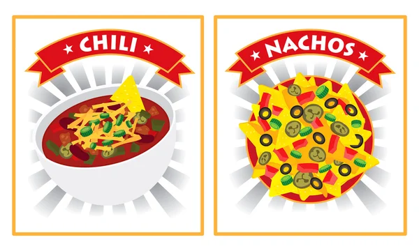 Ilustrasi cabai dan nachos - Stok Vektor