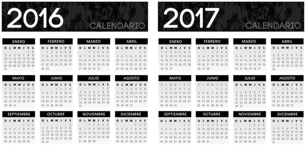 Español texturizado vector calendario negro — Archivo Imágenes Vectoriales