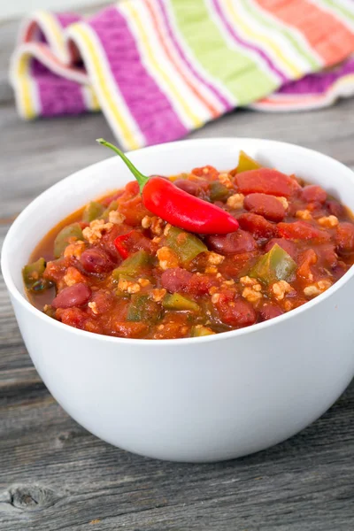 Wieprzowina chili con carne miska — Zdjęcie stockowe