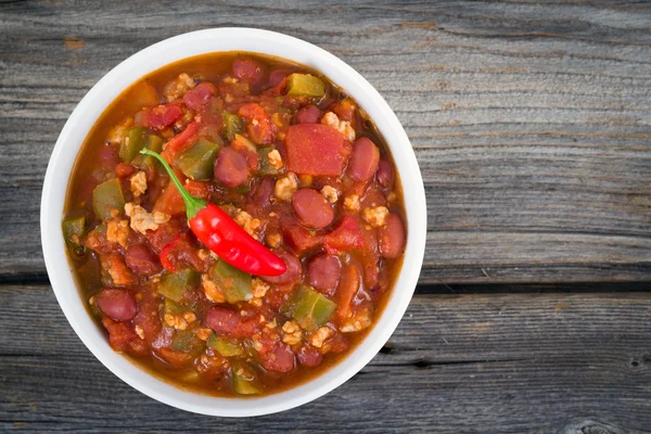 Wieprzowina chili con carne miska — Zdjęcie stockowe