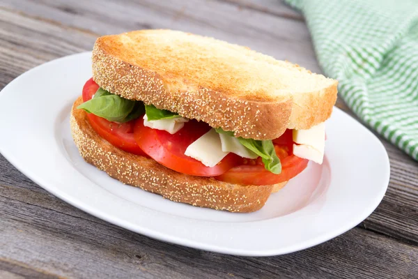 Tomato cheese and basil sandwich — Stock Photo, Image
