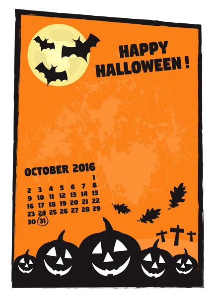 Cadre Halloween heureux avec calendrier — Image vectorielle