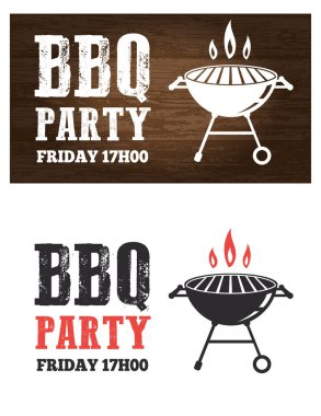 BBQ Grill Party olay daveti illüstrasyon vektör metni ana hatları