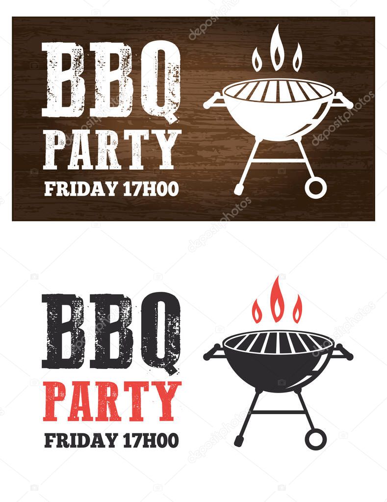 BBQ Grill Party event invitation illustration vector text is outline