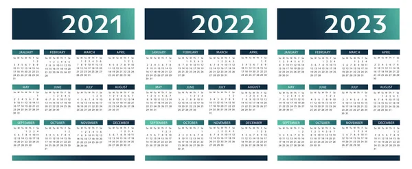 Teks Templat Vektor Kalender Inggris 2021 2022 2023 Adalah Outline - Stok Vektor