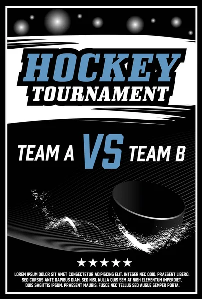 Hockey Tournament Poster Vektor Desain Dengan Keping Berputar Atas - Stok Vektor