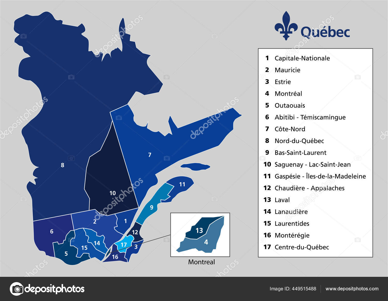 Province Quebec Map Counties Borders Administrative