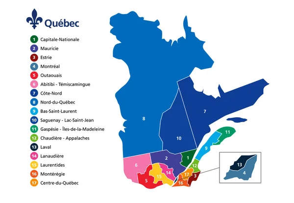 Peta Provinsi Quebec Dengan Batas Wilayah Administratif - Stok Vektor