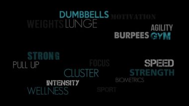 Fitness spor kelime kelime etiketi konsepti hareket videosu 4K