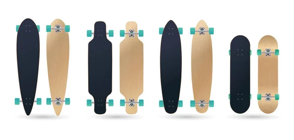 Blanco Diverso Tipo Longboard Skateboard Deck Modelo Vector Ilustración — Archivo Imágenes Vectoriales