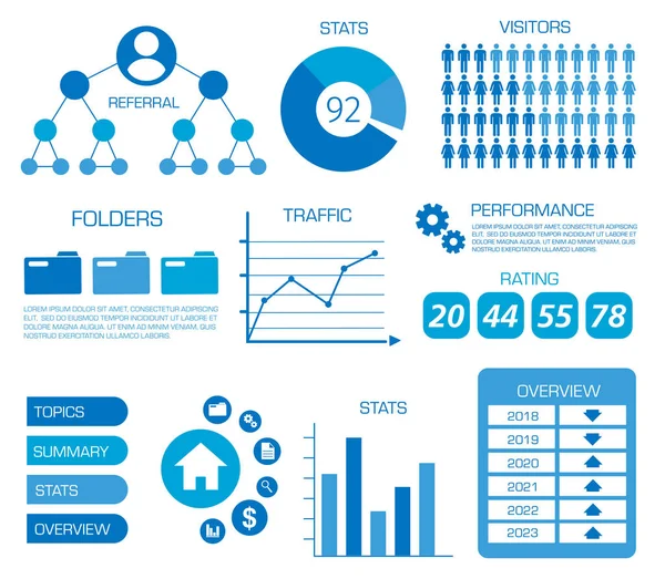 Empresa Análisis Web Estadística Informe Presentación Infografía Tablero Vector — Vector de stock