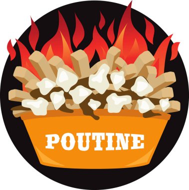 Patates kızartmalı Poutine Quebec yemek. Sos ve peynir peyniri çizim vektörü.