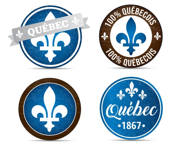 Emblema Quebec Provincia Simbolo Icone Rotonde Con Grunge Texture Legno — Vettoriale Stock