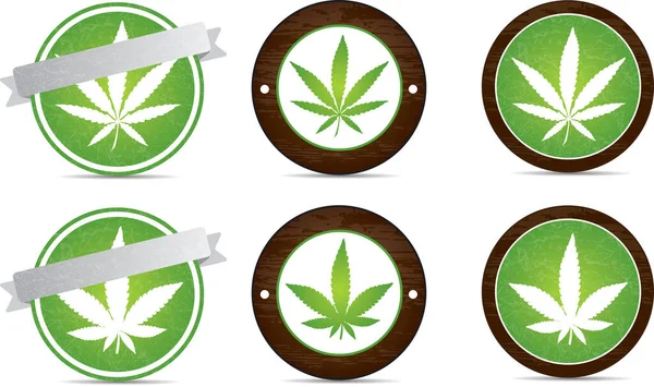 Sativa Indica Marihuana Cannabis Cepas Símbolo Icono Conjunto Con Grunge — Vector de stock