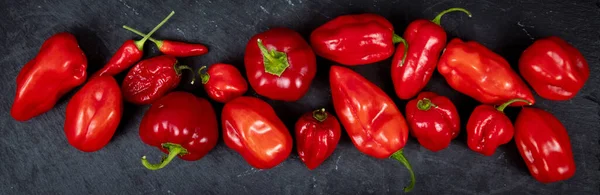 Lebendiger Frischer Bio Roter Habanero Capsicum Chinense Paprika Auf Schwarzem — Stockfoto