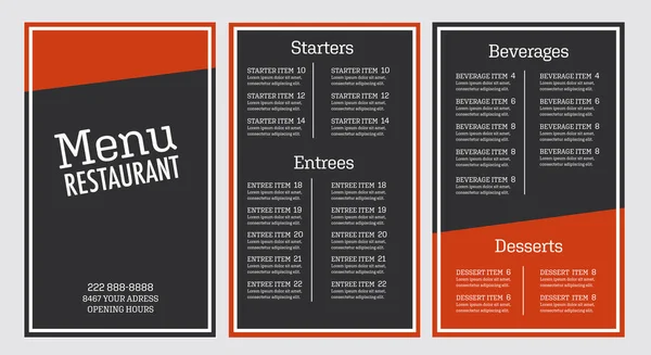 Restaurant Menu Flyer Grey Orange Modern Design Template Outlined Font — Stock Vector
