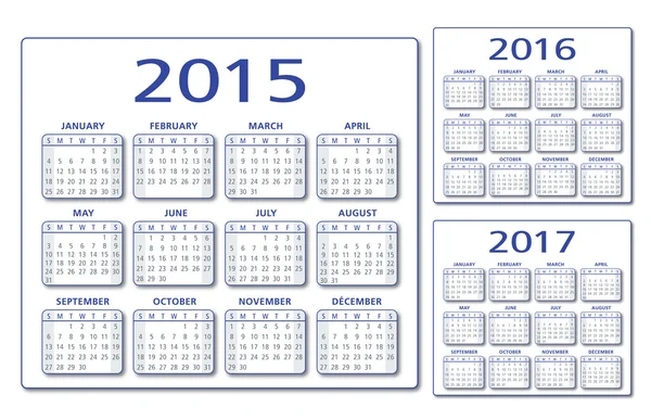 Engelse kalender 2015 2016 2017 illustratie blauw en grijs — Stockfoto