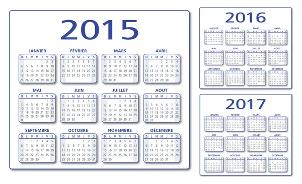 Calendario Francese 2015-2016-2017 vettoriale — Vettoriale Stock