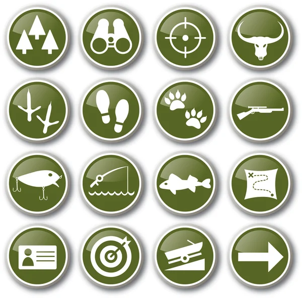 Hunting and fishing icon set — Stock Vector