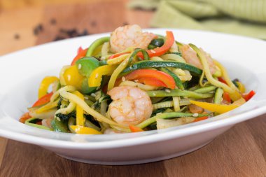 Spicy shrimp sauté on vegetable zucchini noodle