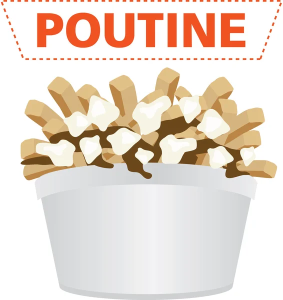 Poutine québec harina con papas fritas, salsa y queso cuajada ilustración vector — Vector de stock