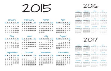 İngilizce takvim 2015-2016-2017 vektör