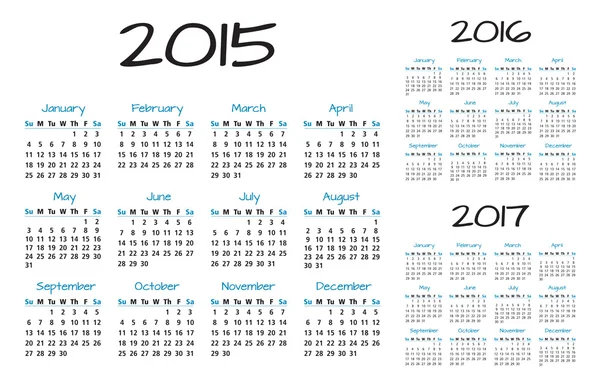 Engelse kalender 2015-2016-2017 vector — Stockvector